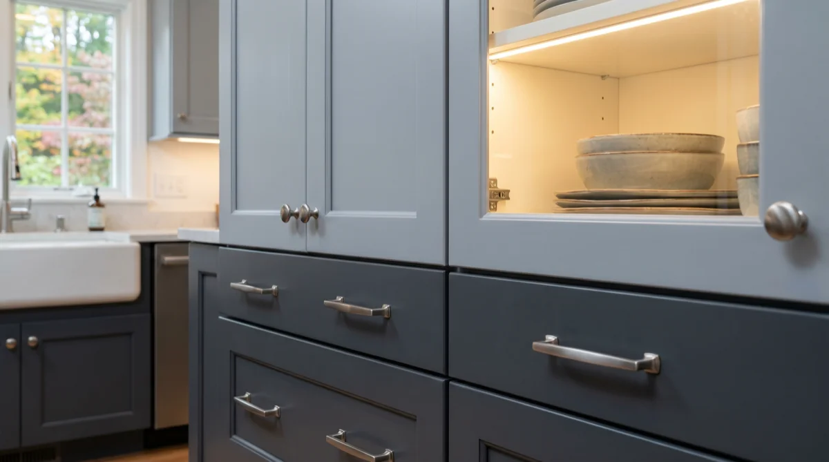 Close-up of a sprayed cabinet door finish by a North Shore MA cabinet general contractor